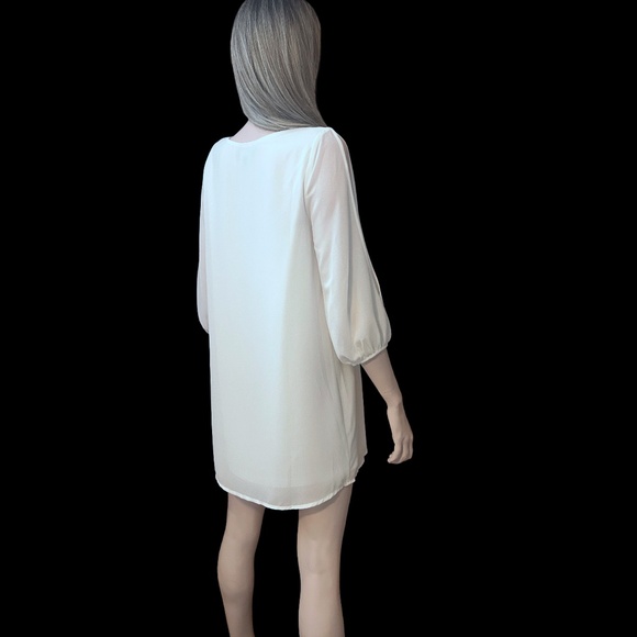 Lulu's Chiffon Cold Shoulder Shift Dress Tunic Wedding open sleeve Flowy Angelic - Picture 10 of 16